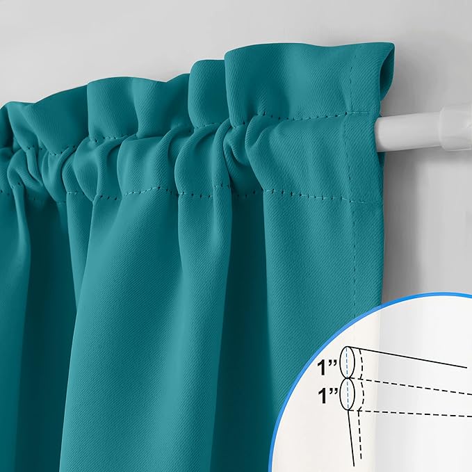 NICETOWN Door Curtains for Window, Rod Pocket Short French Front Door Curtain for Kitchen Window Cover Shade with Tieback, 1 Panel (Peacock Teal, W25 inch x L40 inch)