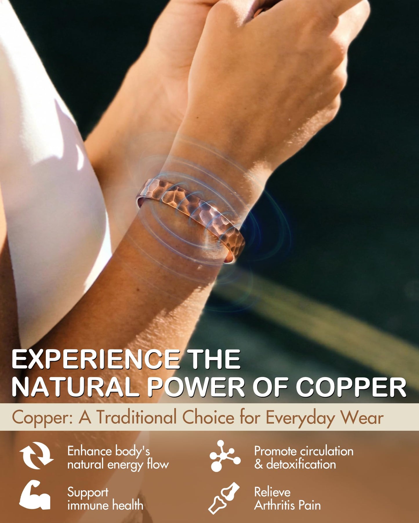 Feraco Pure Copper Bracelets for Men & Women, 99.99% Real Copper Tibetan Cuff Bangle, Adjustable Handmade Jewelry Gift, Hammered