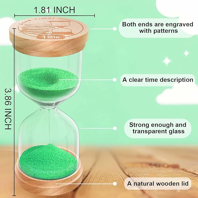 3 Minute Sand Timer, Wooden Hourglass Sand Clock, Small Wood 3 Min Hour Glass, Three Minutes Sandglass for Brushing Teeth, Reloj De Arena, Classroom, Game, Kitchen, Home, Office
