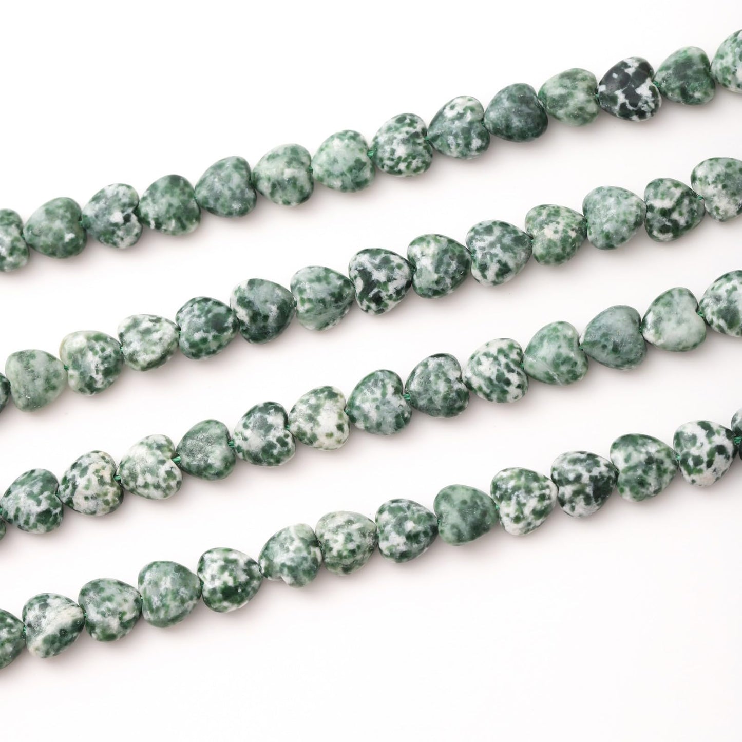 Natural Heart Shaped Green White Sodalite Stone Beads 10mm Loose Crystal Healing Beads for DIY Necklace Bracelet Making Gemstone Craft Supplies
