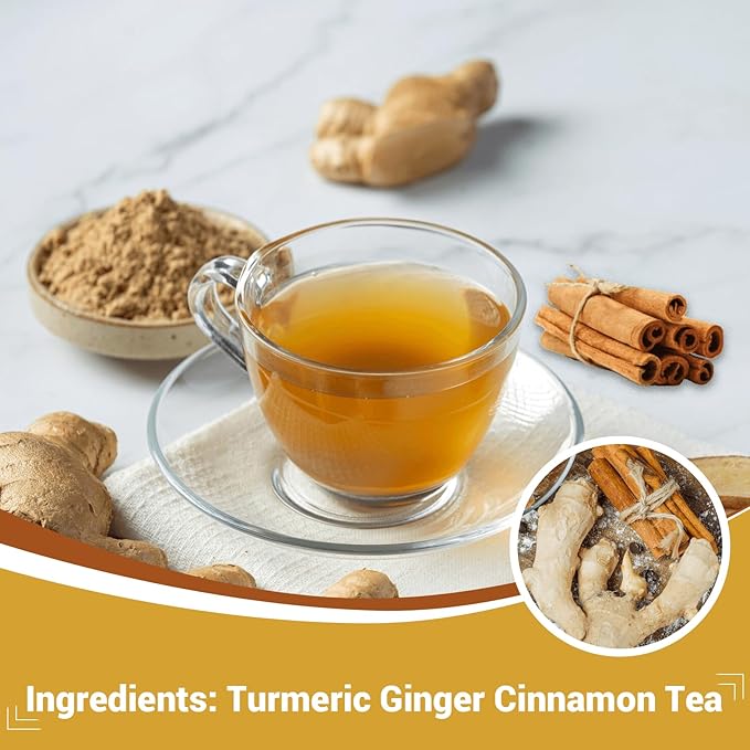 Turmeric Ginger Cinnamon Tea Bags, Turmeric Ginger Herbal Tea, No Sugar, No Caffeine, 80 Teabags