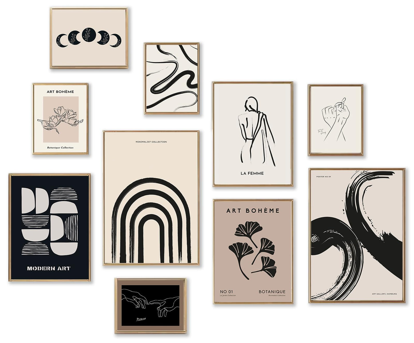 KBKBART Minimalist Boho Wall Art Prints, 10 PCs Abstract Neutral Black Beige Women Body Line Flower Canvas Art, Eclectic Home Decor for Room