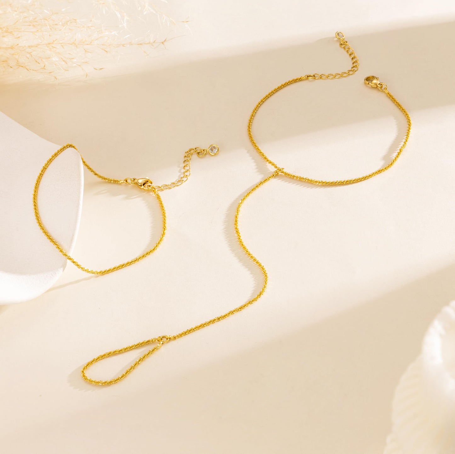 14K Gold Plated Hand Chain Ring Bracelet Stack Non Tarnish Dainty Finger Ring Bracelet Accessories for Women Trendy Jewelry 2025
