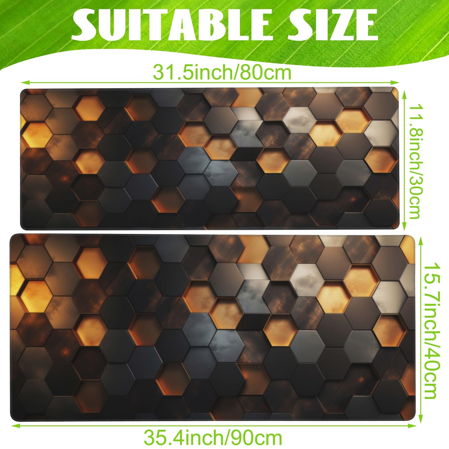 Eflxamz Desk Mat - Golden Honeycomb Technology Large Gaming Mouse Pad With Non-Slip Base and Stitched Edge, Extended Big Computer Keyboard Pad, 35.4"x15.7"