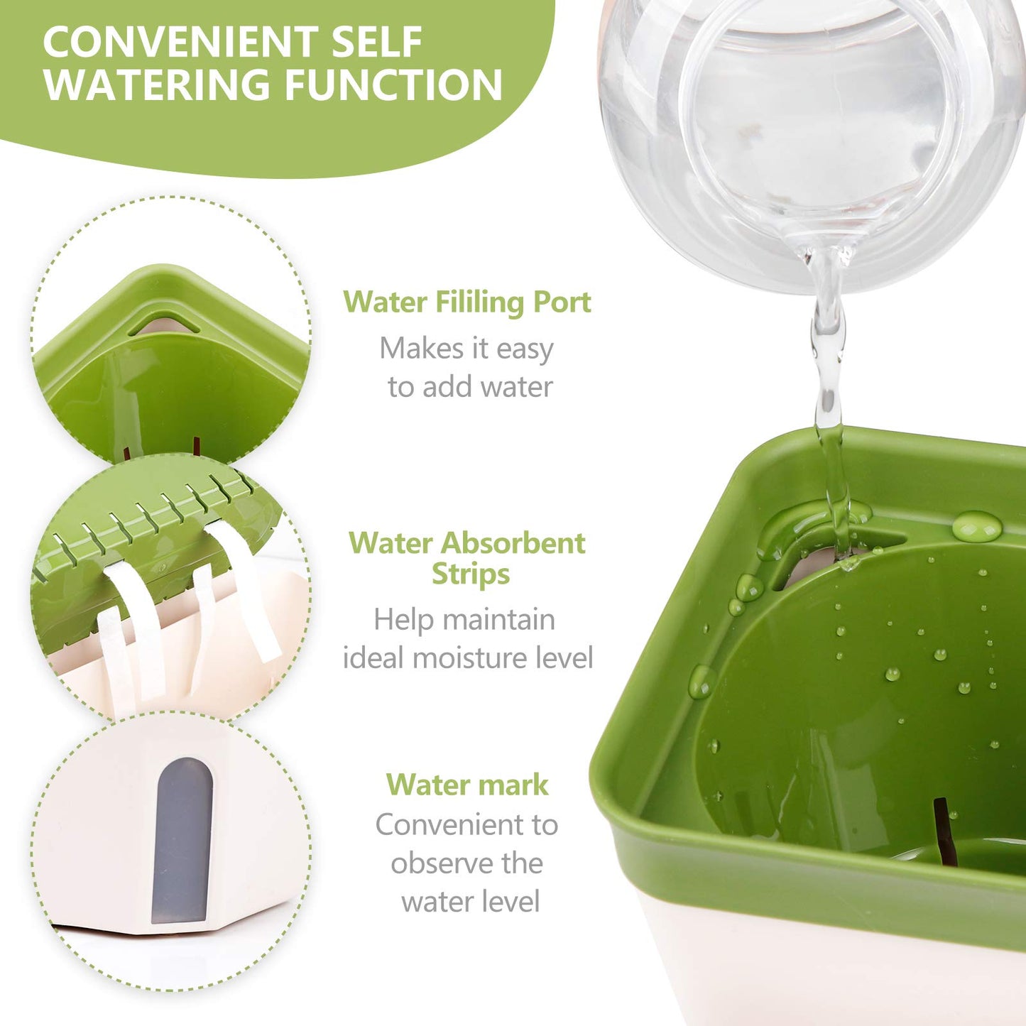 OurWarm 3 Pack Self Watering Herb Planter Set for Windowsill, 10.5In Indoor Herb Garden Planters with Water Level Indicator, Dual Layer Easy Care Pot for Basil, Flowers, Vegetables & Succulent