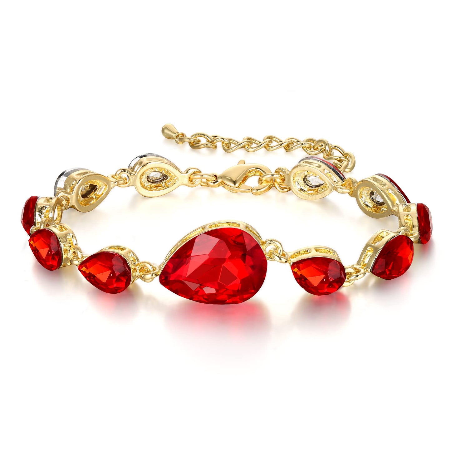 BriLove Wedding Bridal Bracelet for Women Shiny Bling Crystal Multi Teardrop for Party Prom Ruby Color