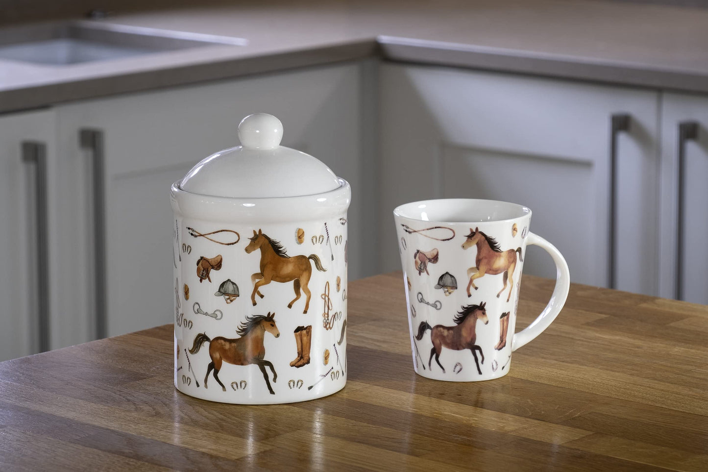 SPOTTED DOG GIFT COMPANY Ceramic Jar with Lid for Countertop, Cute Equestrian Themed Decorative Jar Kitchen Food Storage Container for Coffee Tea Sugar, Horse Gifts for Women 30oz