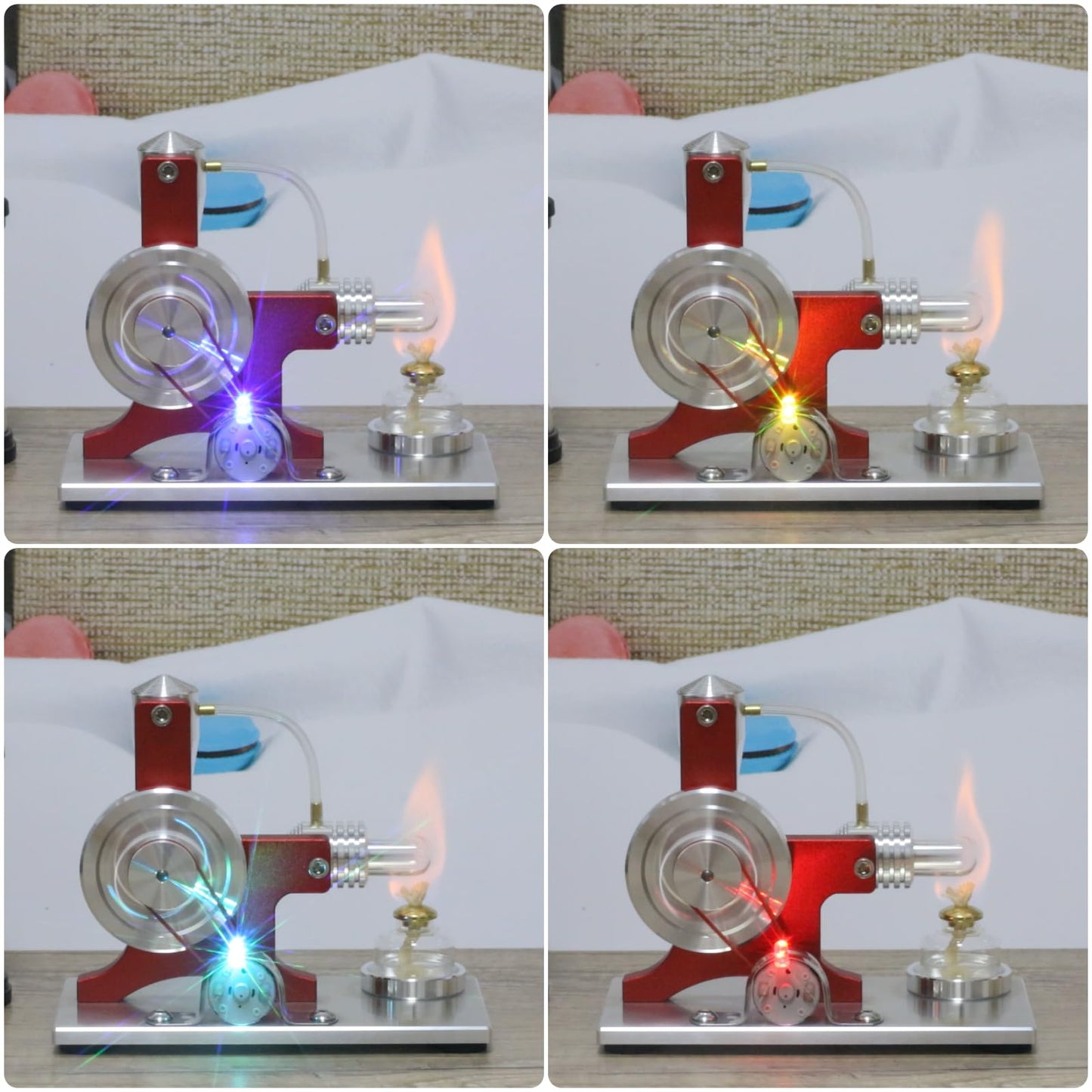Sunnytech Hot Air Stirling Engine Motor Model Educational Toy Electricity Generator Colorful LED SC005-M16-CF