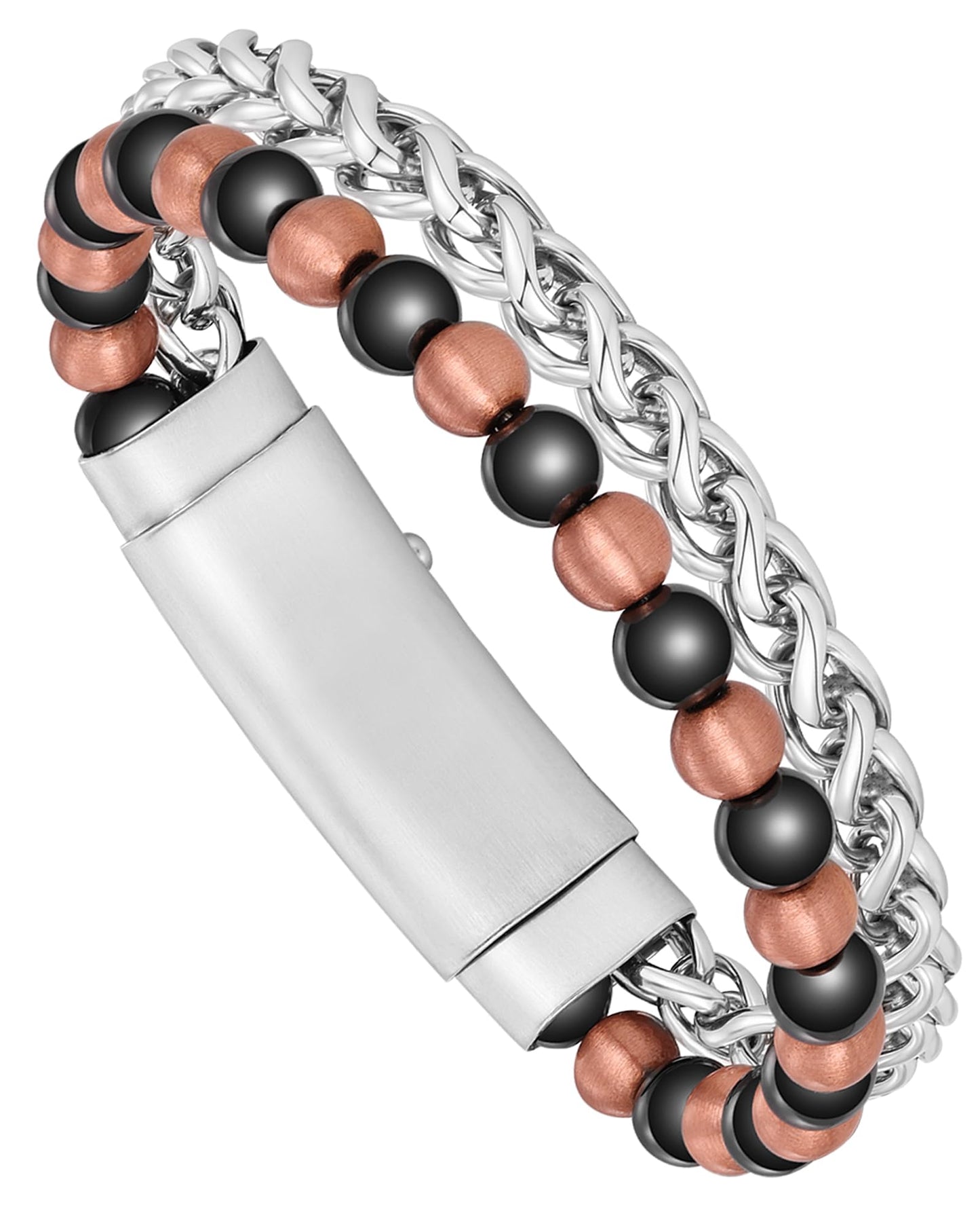 Feraco Magnetic Therapy Cross Copper Bracelet for Men,Hematite Beads Charm Bracelet for Dad,Friends,Brother