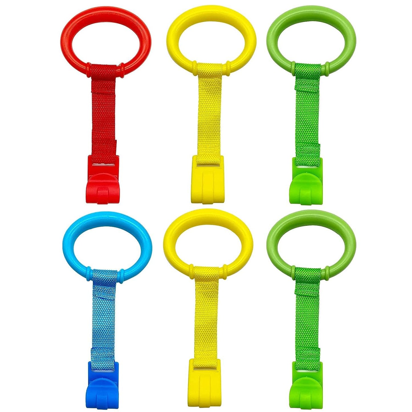 6PCS 4 Colors Baby Playpen Pull up Rings-Plastic Crib Pull Rings Walking Exercises Assistant Stand Up Cot Hanging Ring for Infant Baby Toddler