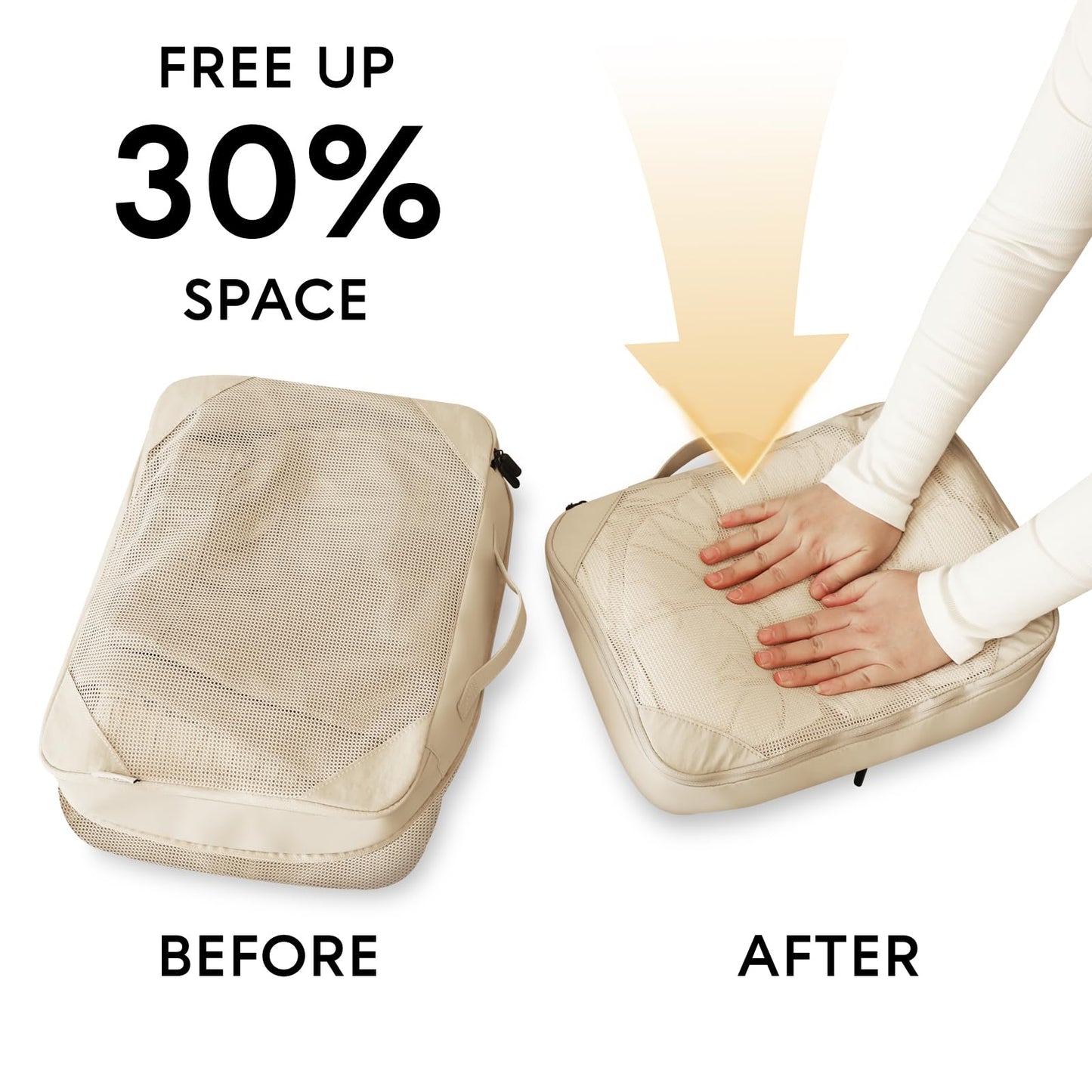 GIVLEFLY 6 Set Compression Packing Cubes for Travel, Lightweight Luggage Organizer Bags, Durable Travel Accessories for Suitcase Organization,Beige