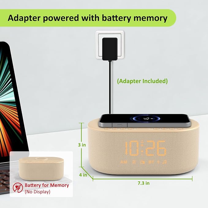 DreamSky Alarm Clock Radio with Wireless Charging and Bluetooth Speaker
