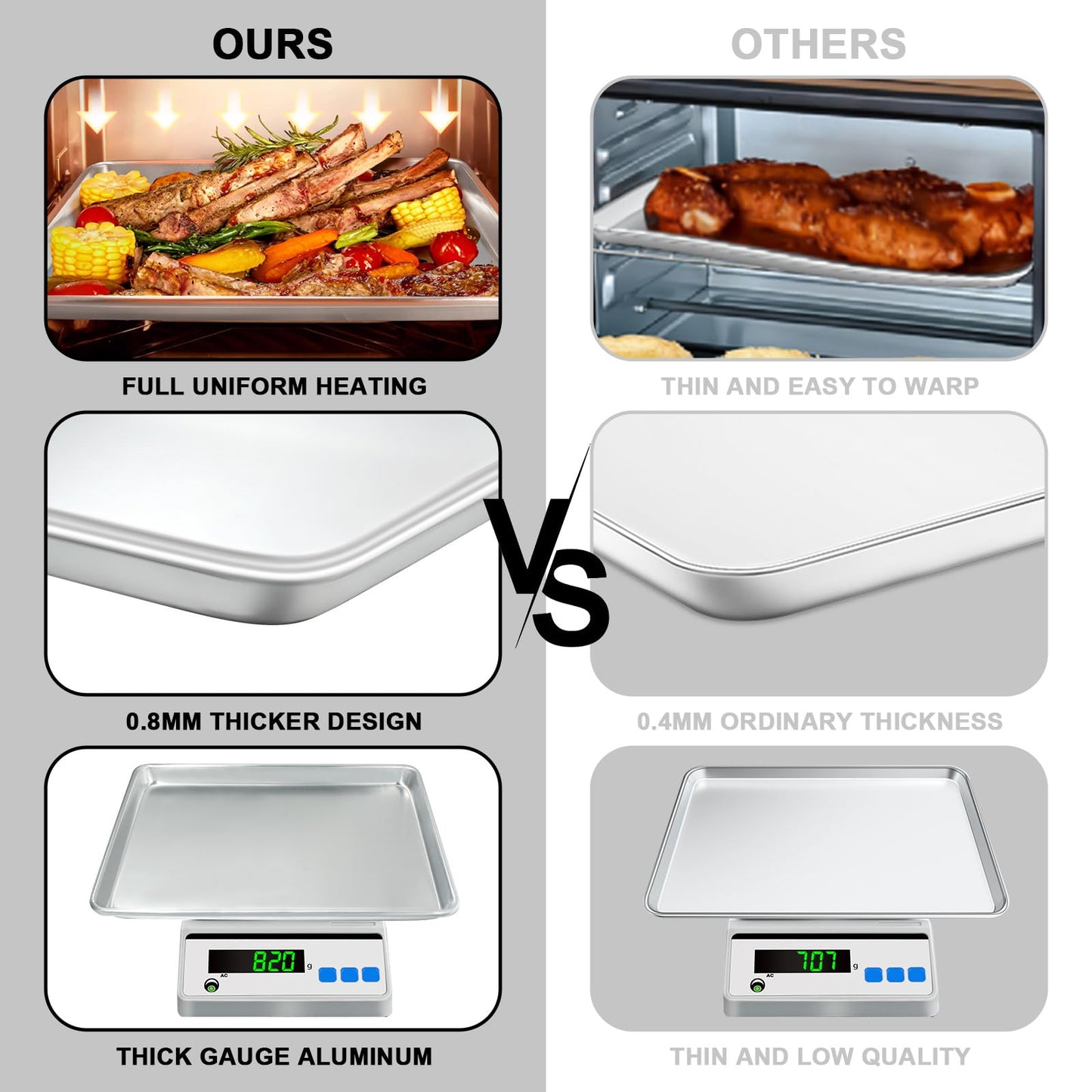 Half Sheet Pans with Rack Set, 18 Inch Commercial Quality Baking Sheet Pan Set, Natural Aluminum Cookie Sheet, Warp Resistant Nonstick Thick Cookie Tray Pans for Baking, Roasting