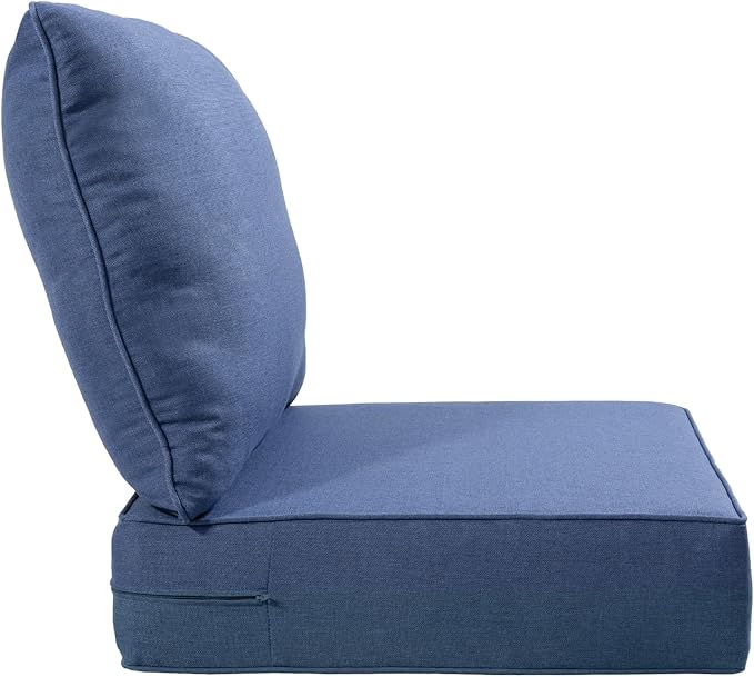 Luxury 22x24/22x25 6-Inch Outdoor Seat Cushions - Set of 2 Water Resistant Patio Chair Comfortable Cushion for Porch Rattan Dining Rocker Glider Loveseat Couch Sectional Sofa - Navy Blue