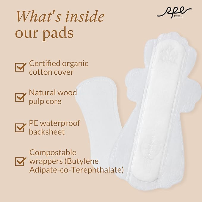 100% Organic Cotton Pad Bundle - Size 2,3,4,5 Period Essentials - Unscented Sanitary Pads Variety Pack - Regular, Large, Overnight & Long Panty Liners (Total 78 Ct)
