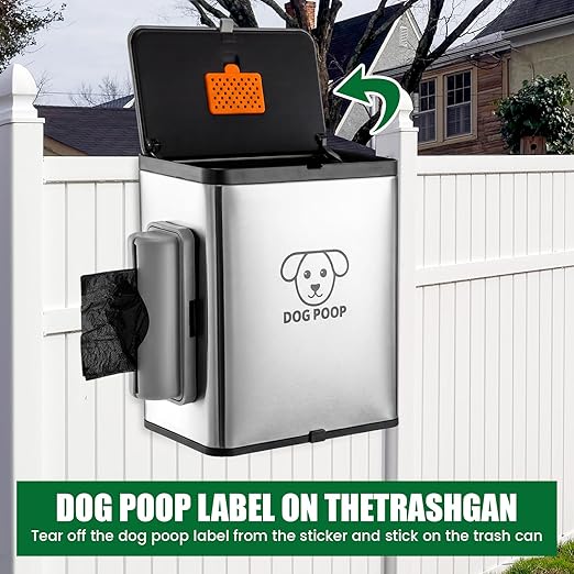 Ferrochef Dog Poop Trash Can Outside, 2.1 Gallon Dog Waste Container with Trash Bag Dispenser, Outdoor Pet Poop Bucket with Lid, Black Hanging Waste Container with Bags for Fence, Garbage, CounterTop