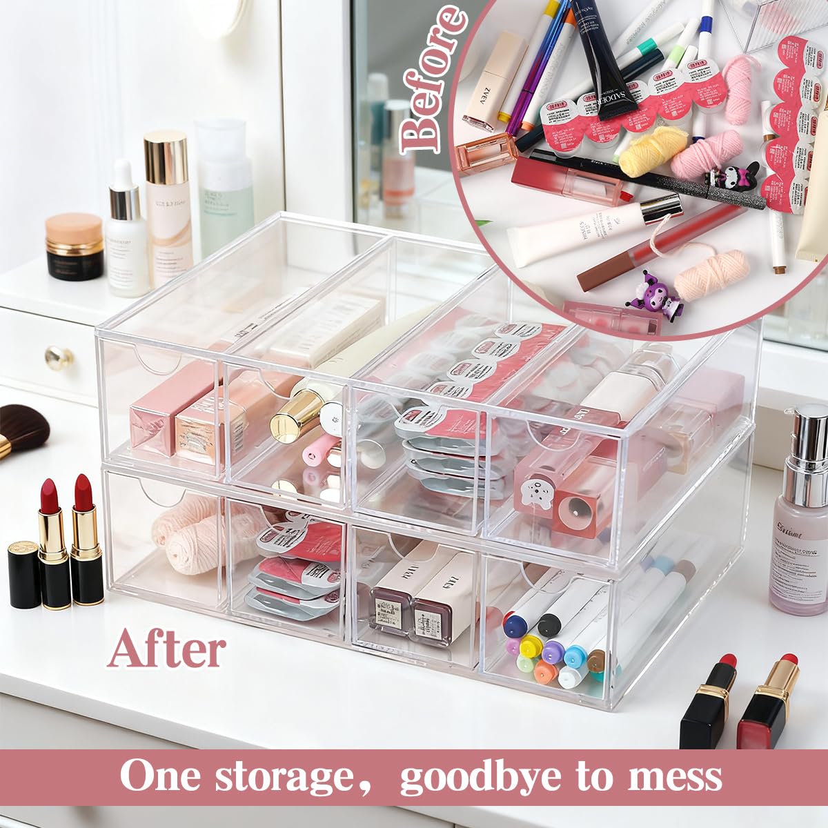 chunhai 2 Pack Sunglasses Organizer, Acrylic Eyeglass Case Clear Eyeglass Holder Eyewear Display Case with 4 Drawers for Women and Men, Jewelry Watch Storage