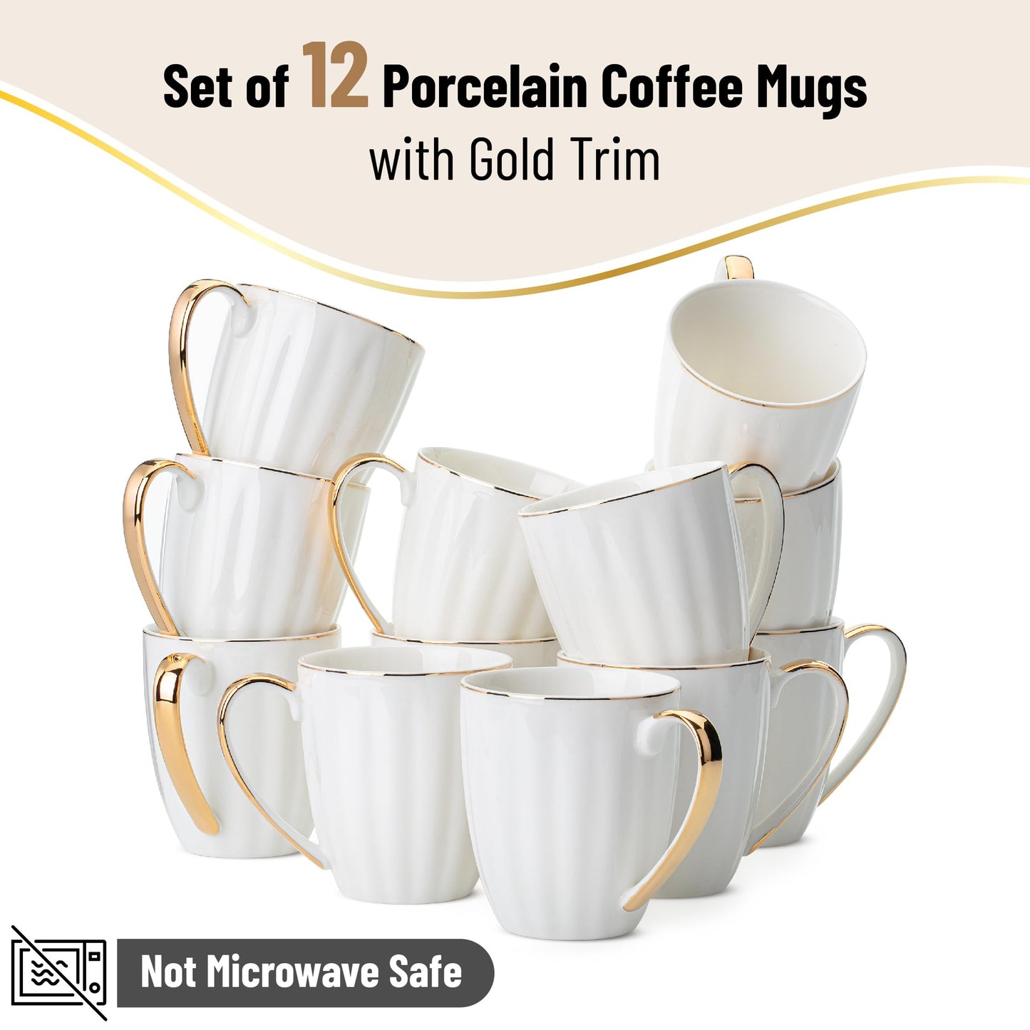 BTaT- White Coffee Mugs with Gold Rim, Set of 12, 12oz, Porcelain Coffee Mugs for Coffee Mug Set, Mothers Day Gift