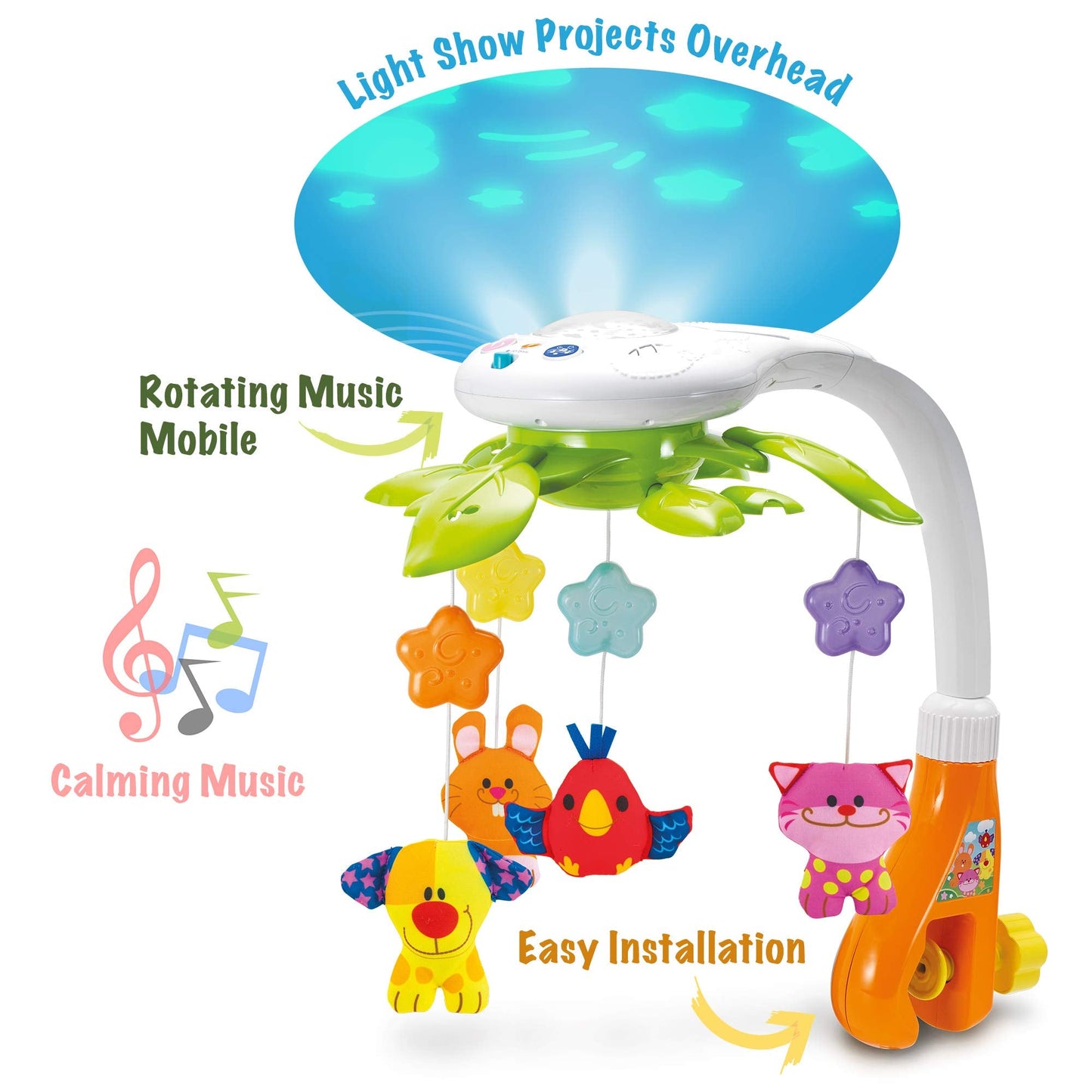 Baby Crib Mobile with Music and Lights - Rotating Musical Mobile for Crib with Star Projector, Calming Lullabies, Nature Sounds - Nursery Crib Toys for Newborn Boys and Girls Ages 0-5 Months