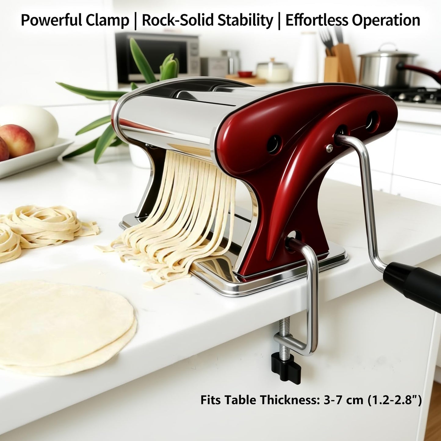 XINGYUEXUAN Pasta Maker Machine, Stainless Steel Manual Noodle Maker with 2mm & 4mm Cutters, Hand Crank for Homemade Spaghetti, Fettuccine, Lasagna & Dumpling