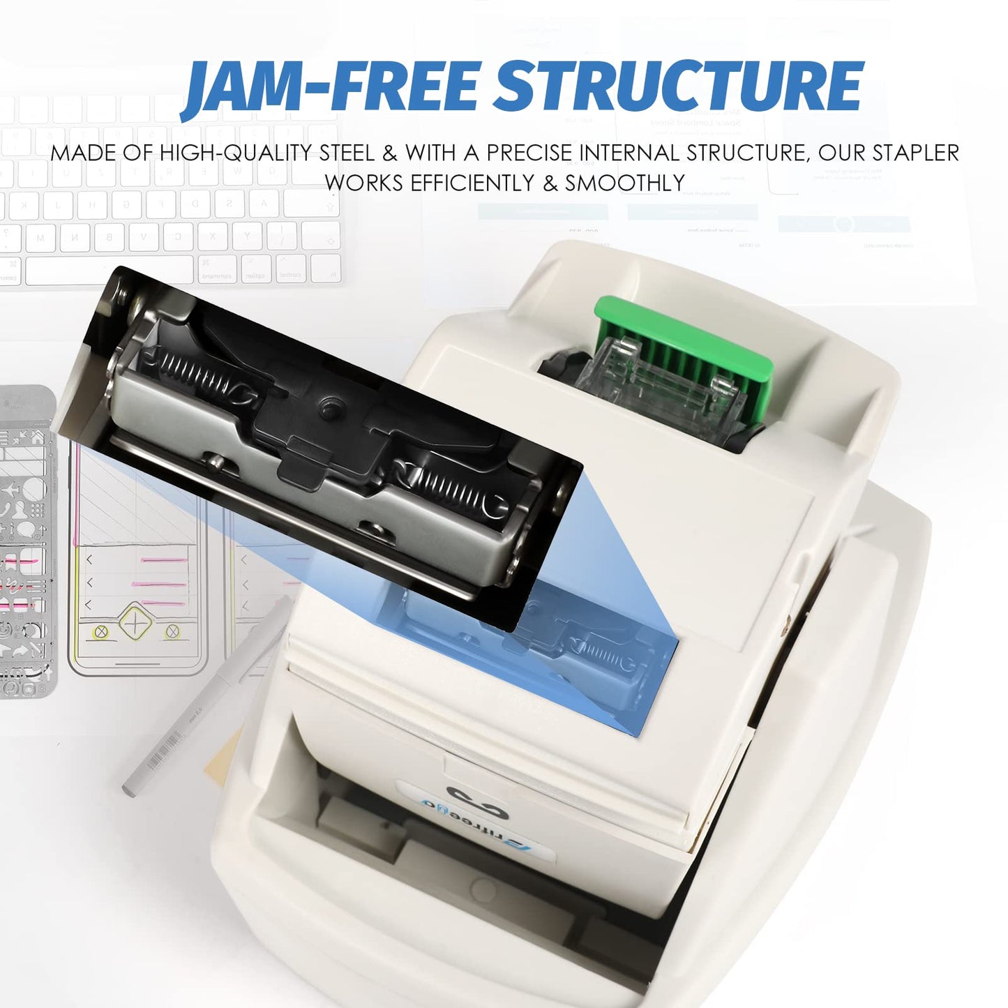 Frifreego Heavy Duty Electric Stapler, 70 Sheets 60g Paper Capacity, Automatic Flat-Clinch Stapler, Quiet and Anti-Jam for Office/School, with 5500 Staples