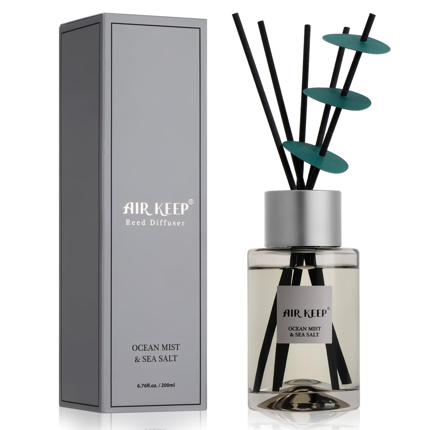 Airkeep Reed Diffuser/Grey Reed Diffuser Set/6.7 oz(200ml)/Ocean Mist&Sea Salt Oil Diffuser & Reed Diffuser Sticks/Home Decor & Office Decor, Fragrance and Gifts