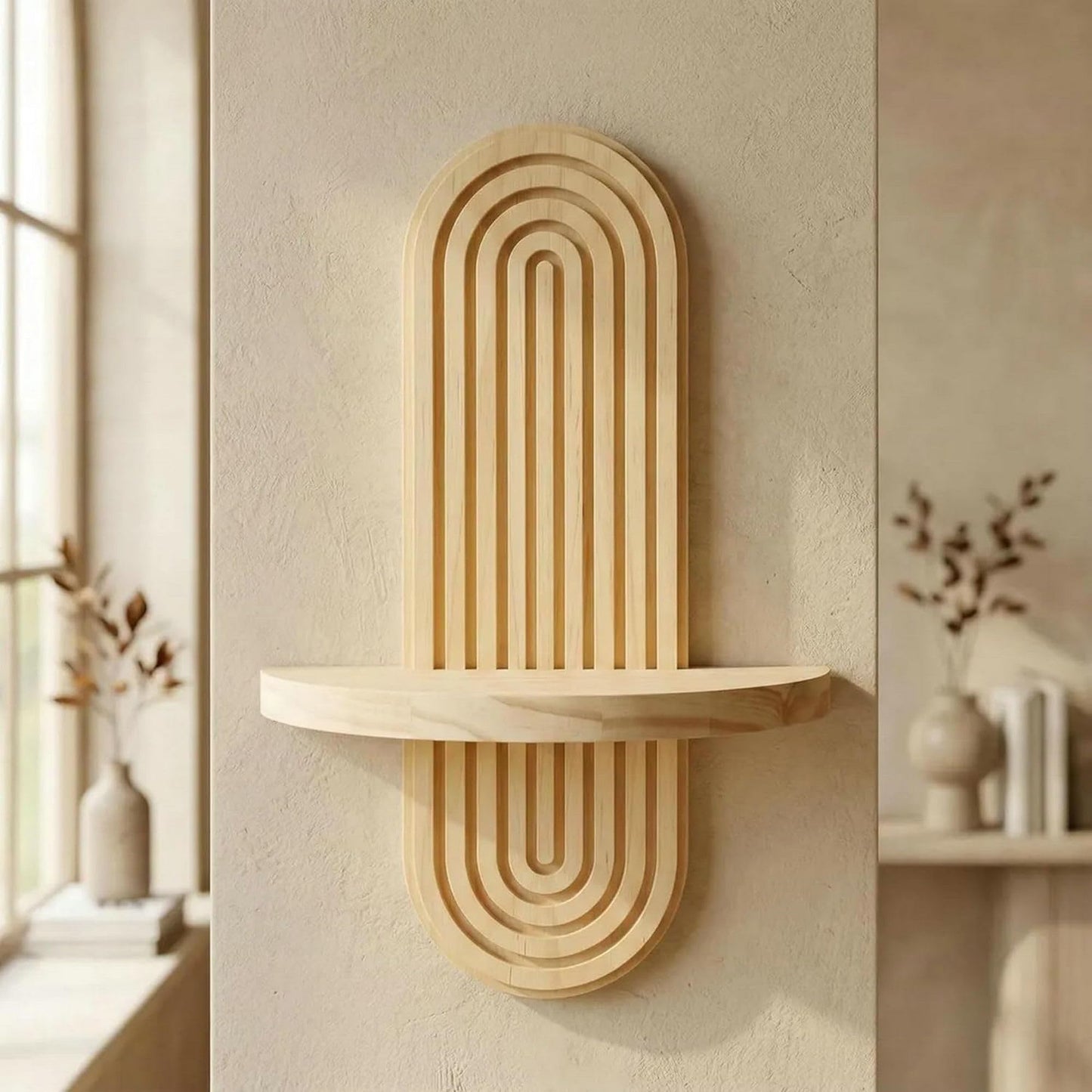 2 Pack Boho Wall Decor Shelf, Solid Wood Arched Wall Shelves, 11.8" X 7.8" Rustic Wall Mounted Shelves for Indoor, Wall Plant Holder for Succulents & Mini Plant Pots (Natural, 11.8" X 7.8")