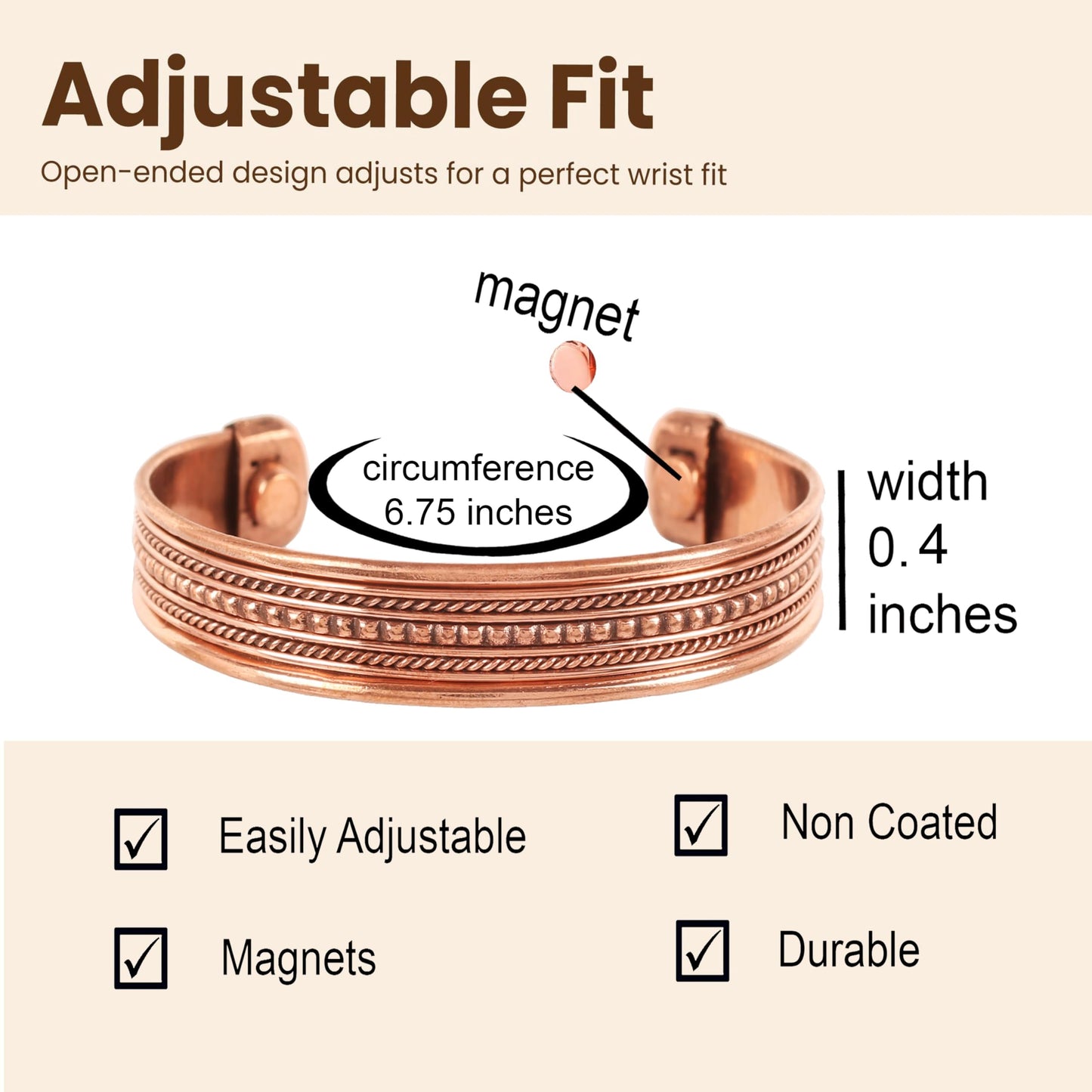 Touchstone Copper Magnetic Hand Forged With Solid And High Gauge Tibetan Magical Minimalistic Elegance Pure Copper Bracelet In Natural Copper Tone.