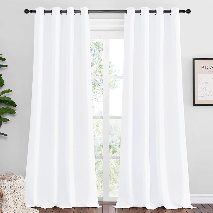 NICETOWN White Curtains for Sliding Door - 55 by 90, 2 Pieces, Blocking Out 50% Sunlight Window Treatment Modern Design Grommet Curtain Panels for Dining Room