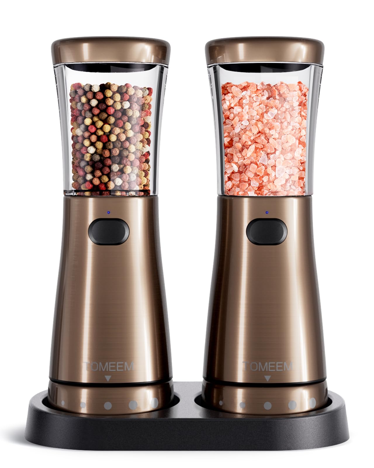 Electric Salt and Pepper Grinder Set with Storage Base, Stainless Steel Rechargeable Salt and Pepper Grinder Set with 4.5 oz Large Capacity, 1.8" Wide Mouth, Adjustable Coarseness, Ideal for Kitchen