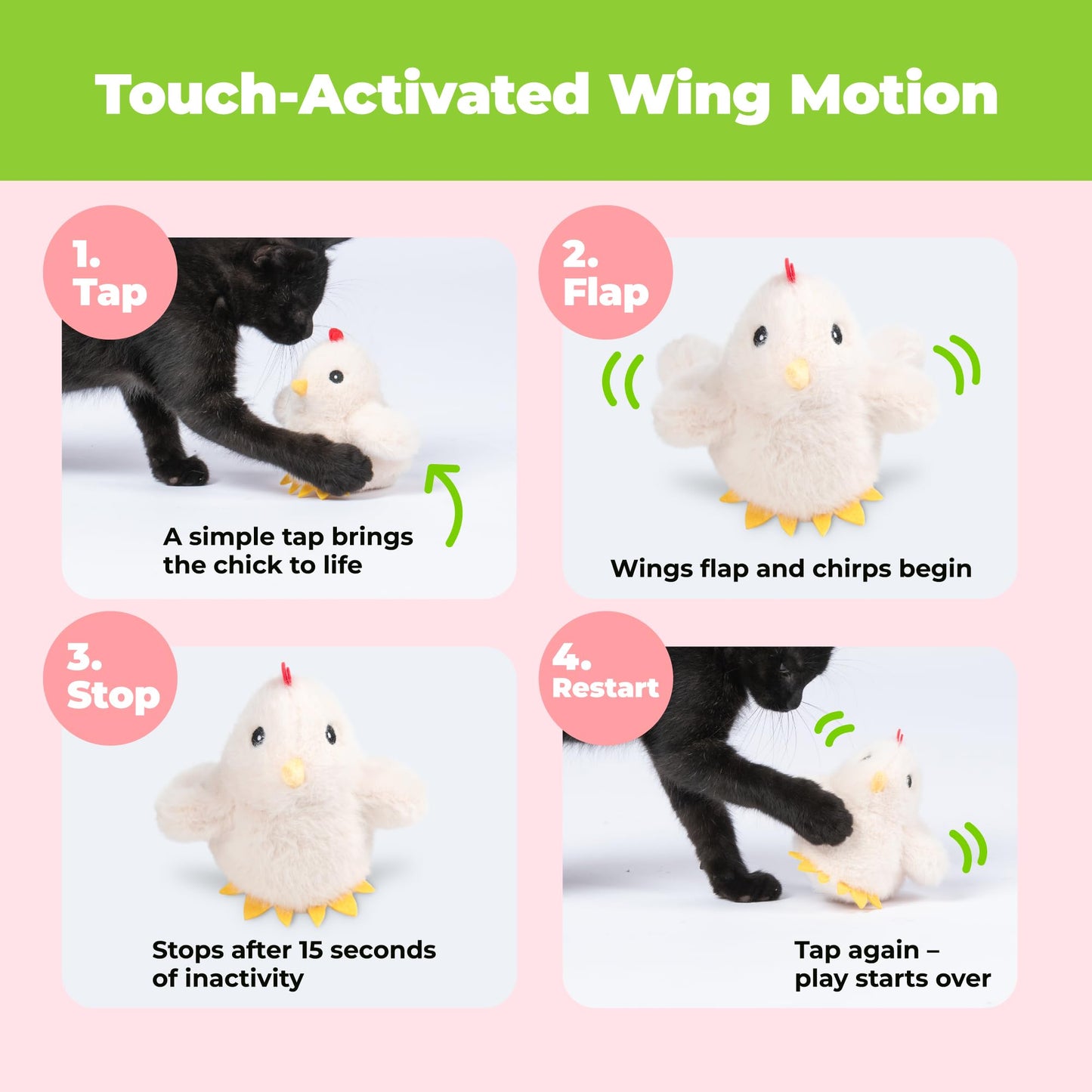 Catify Best Pet Supplies Flapping Duckling, Chick & Bird Cat Toy - Motion-Activated Wings, Realistic Chirps, Catnip-Infused Plush, USB-Rechargeable, Indoor Cats & Kittens, Self-Play Enrichment - Beige