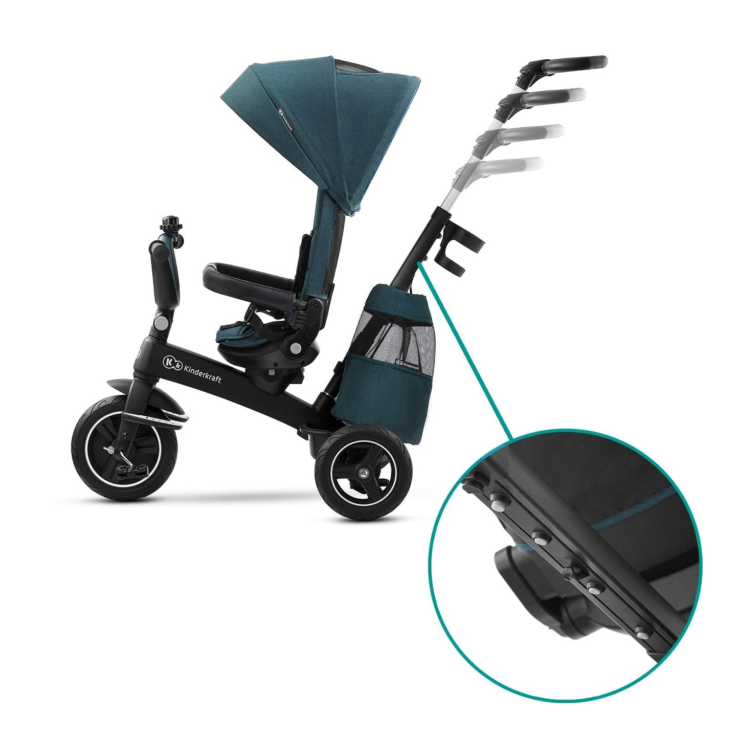 Kinderkraft EASYTWIST Trycicle for Kids Toddlers, Trike 5-in-1, Swivel seat 360° Rotation, Waterproof Material with UPF50+ Filter, Adjustable Parent Handle, Green