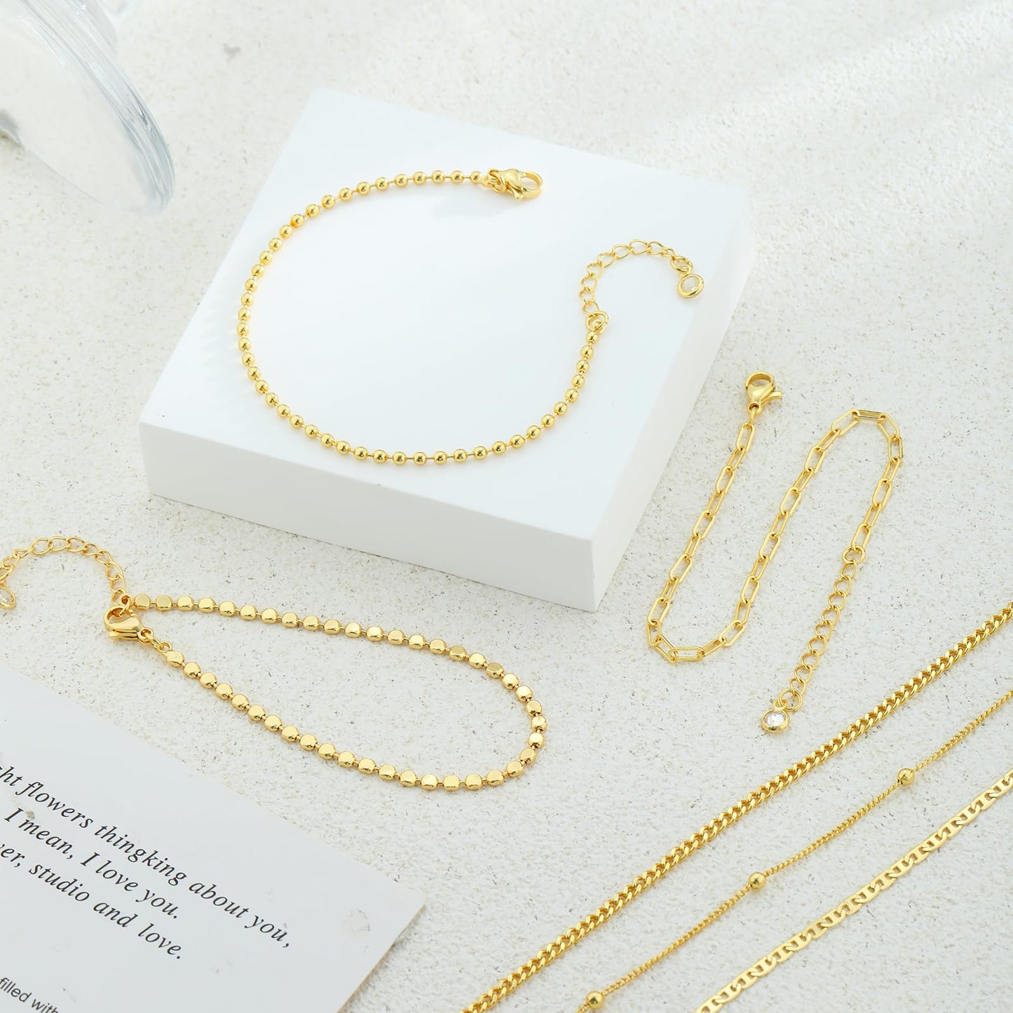 VIROMY Gold Bracelets for Women Waterproof,14K Gold Plated Layered Stackable Bracelet Adjustable Size Jewelry Sets Gifts 6PCS