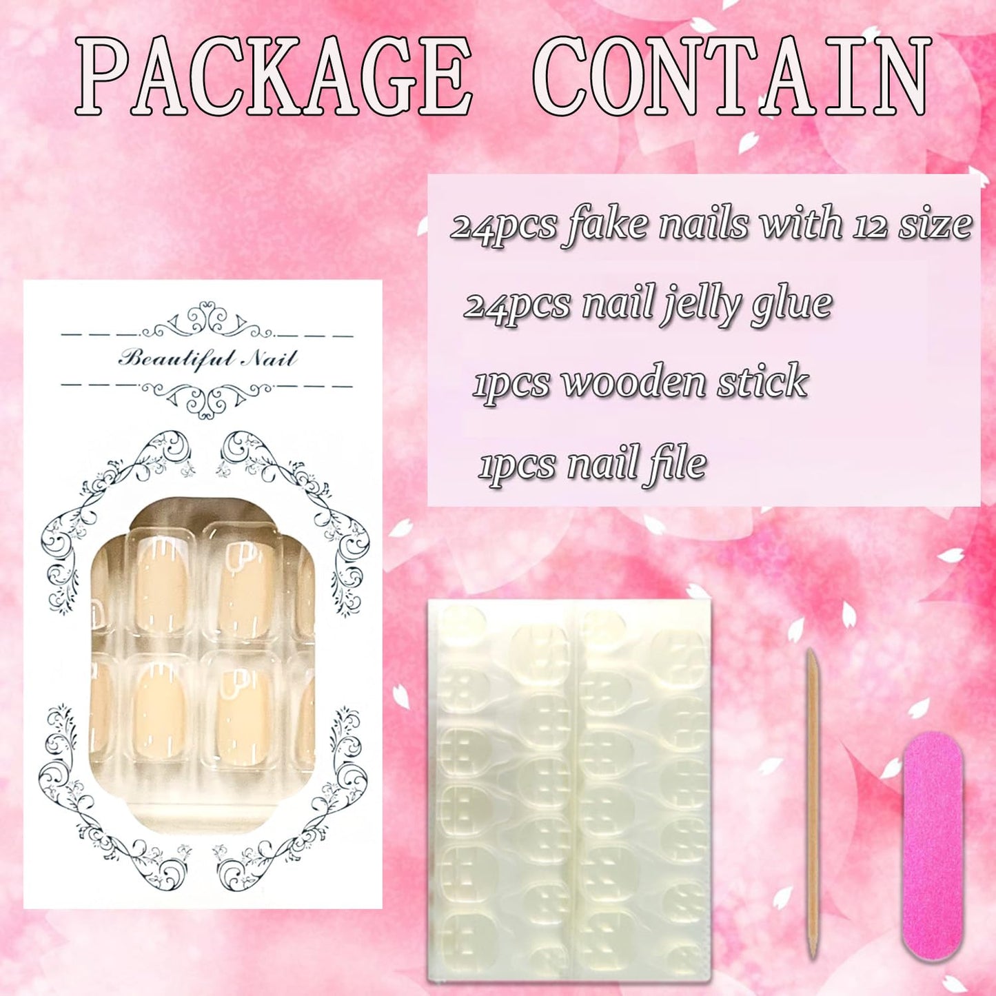 Press On Glossy Full Cover Acrylic Short Square French False Nails with White Heart Designs - Artificial Fake Nails Glue Ons for Women Girls