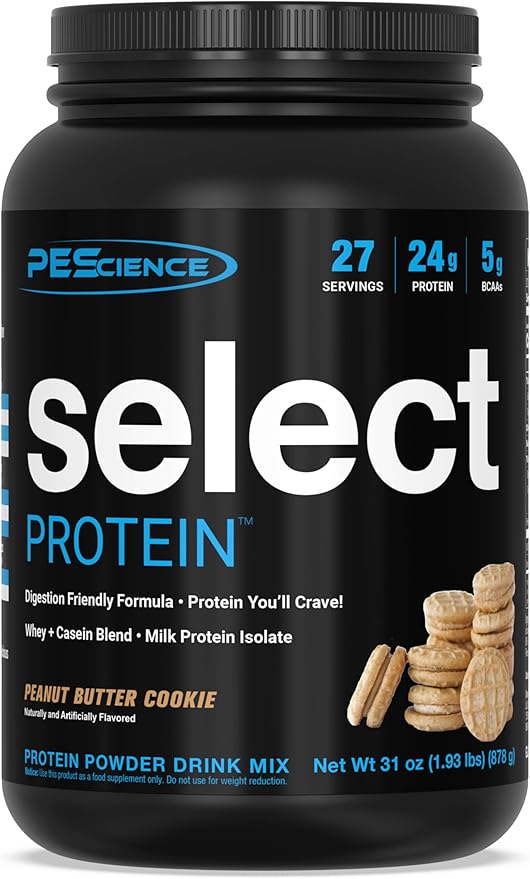 PEScience Select Low Carb Protein Powder, Peanut Butter Cookie, 27 Serving, Whey and Casein Blend, Keto Friendly, Gluten Free, Best Tasting, Clean Isolate for Women and Men