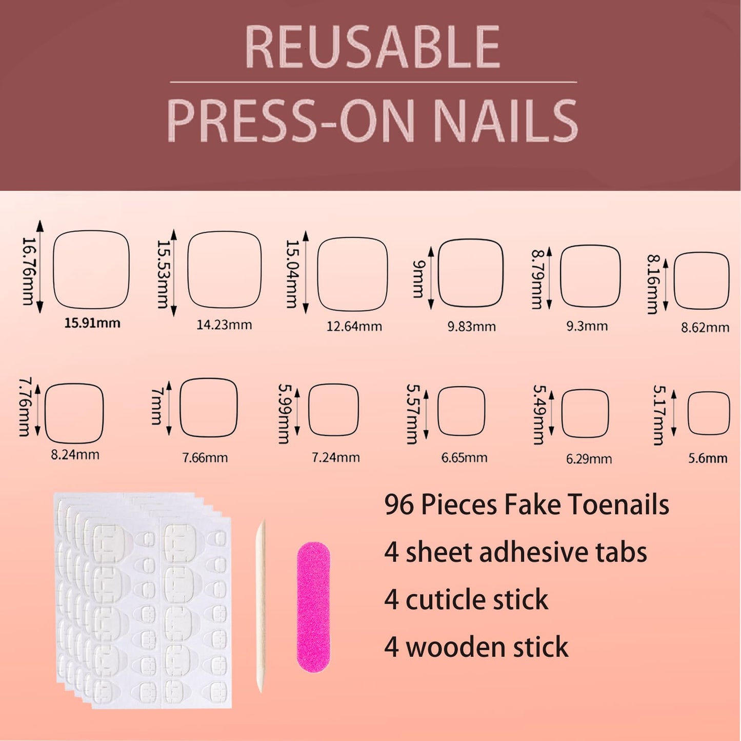 96Pcs Press on Toenails Short Square Press on Toe Nails Cat Eye Fake Toe Nails Red Pink Black White False Toenails Glitter Reusable Full Cover Acrylic Toe Nails for Women Manicure
