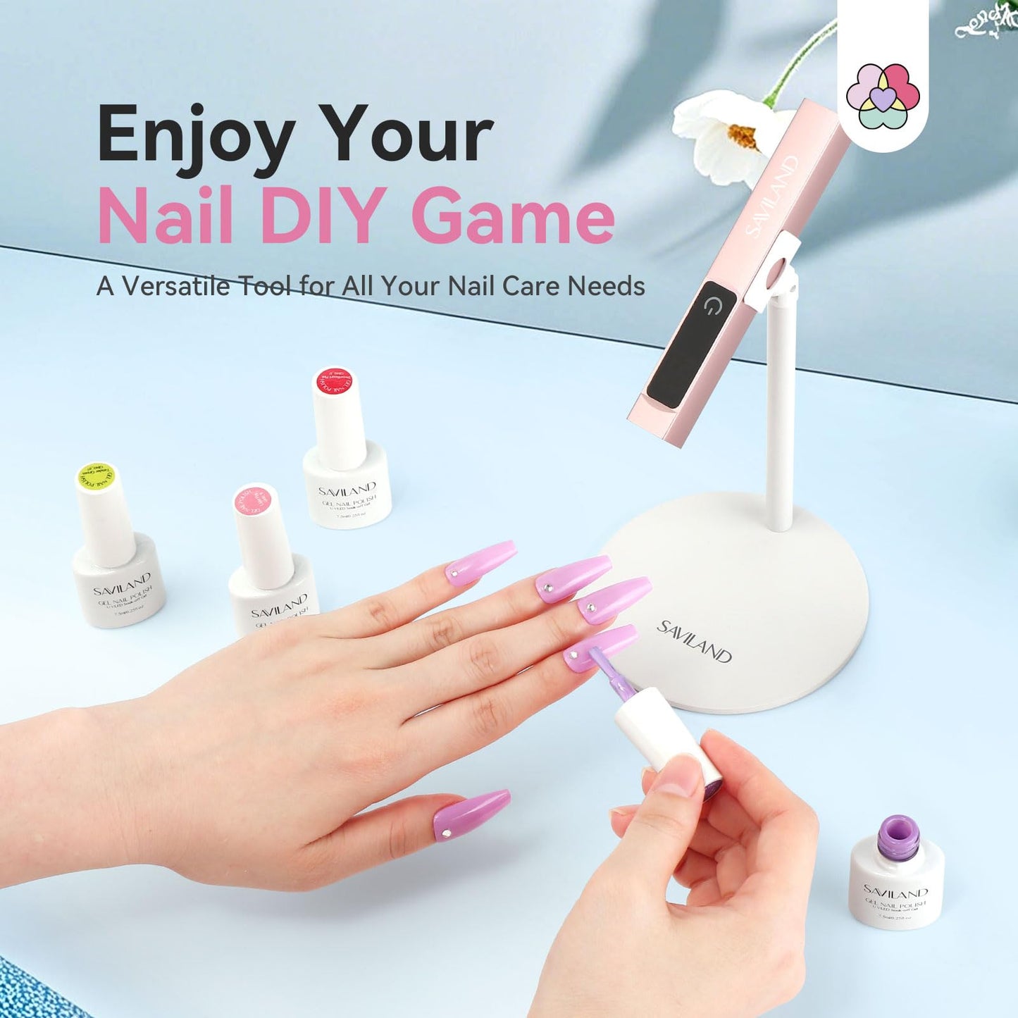 SAVILAND UV Light for Gel Nails: 10s Flash Cure Light for Nails with Magnetic Stand LED Screen 400mAh Rechargeable LED Nail Flash Cure Lamp Portable Gel Light 2-Timers DIY Home