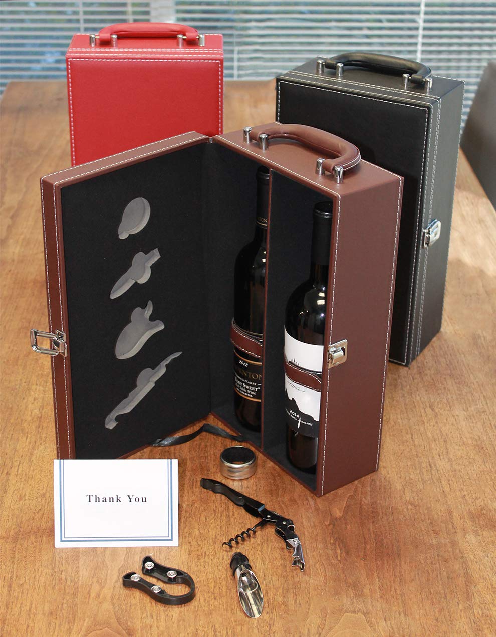 Digilant Lifestyle Top Handle Travel Two-Bottle Wine Carrier Case with 4 Piece Wine Accessory Set (Red)