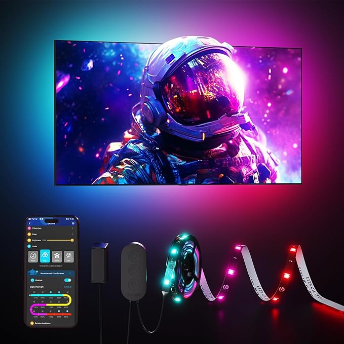 Govee TV LED Backlight Strip, RGBIC Smart LED Backlight for 40-50inch TVs, Music Sync, Wi-Fi Bluetooth & App Control, Works with Alexa & Google Assistant, 77 Scene Modes, Adapter