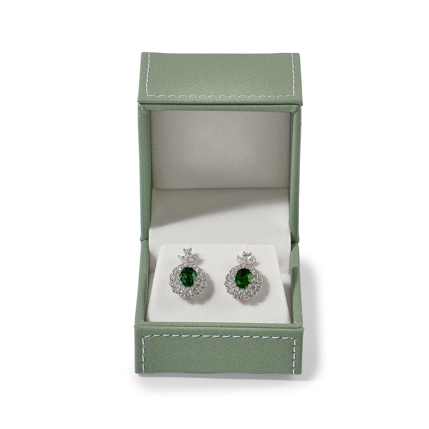 Woodten Green Small Earrings Gift Box PU Leather Jewelry Gift Box for Earrings