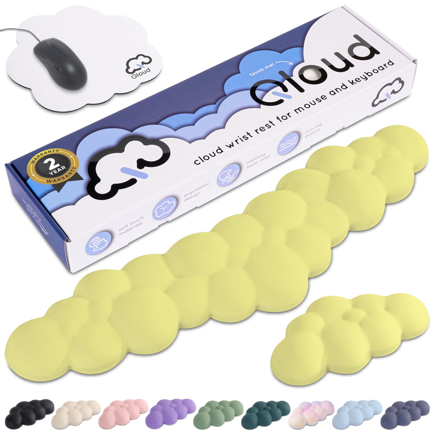 Create-ables Qloud Cloud Wrist Rest Keyboard Wrist Rest for Computer Keyboard Pad, Cloud Keyboard Wrist Rest, Wrist Pad for Keyboard, Memory Foam, Non Slip Base, Comes with Mouse Pad - Yellow