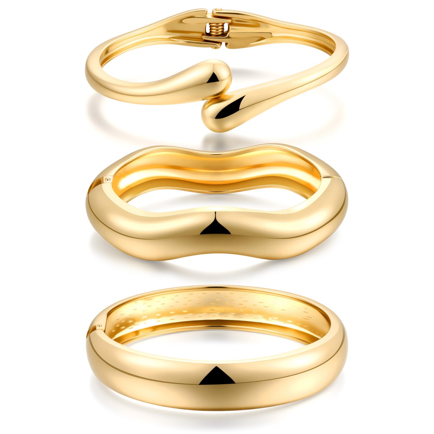 Chunky Gold Bangle Bracelets for Women, 14k Gold Plated Dainty Cuff Stackable Bangles Set, Trendy Bracelet Stack Fashion Jewelry Gifts (03-GOLD)