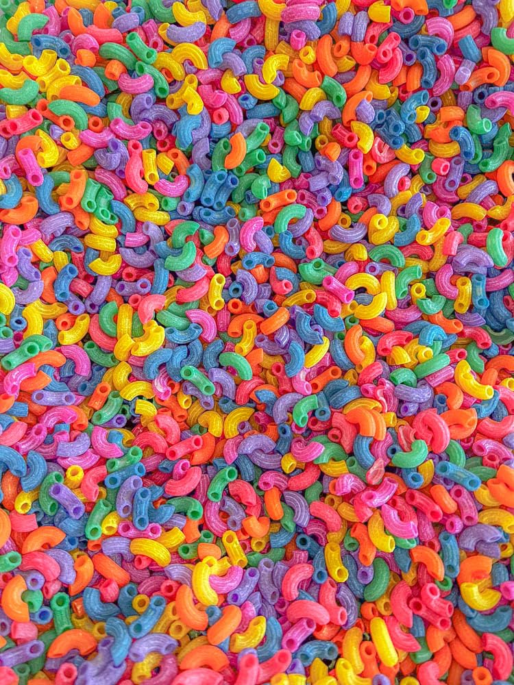 2 Cups of Rainbow Pasta Sensory Bin Filler for Sensory Table - Elbow Noodles