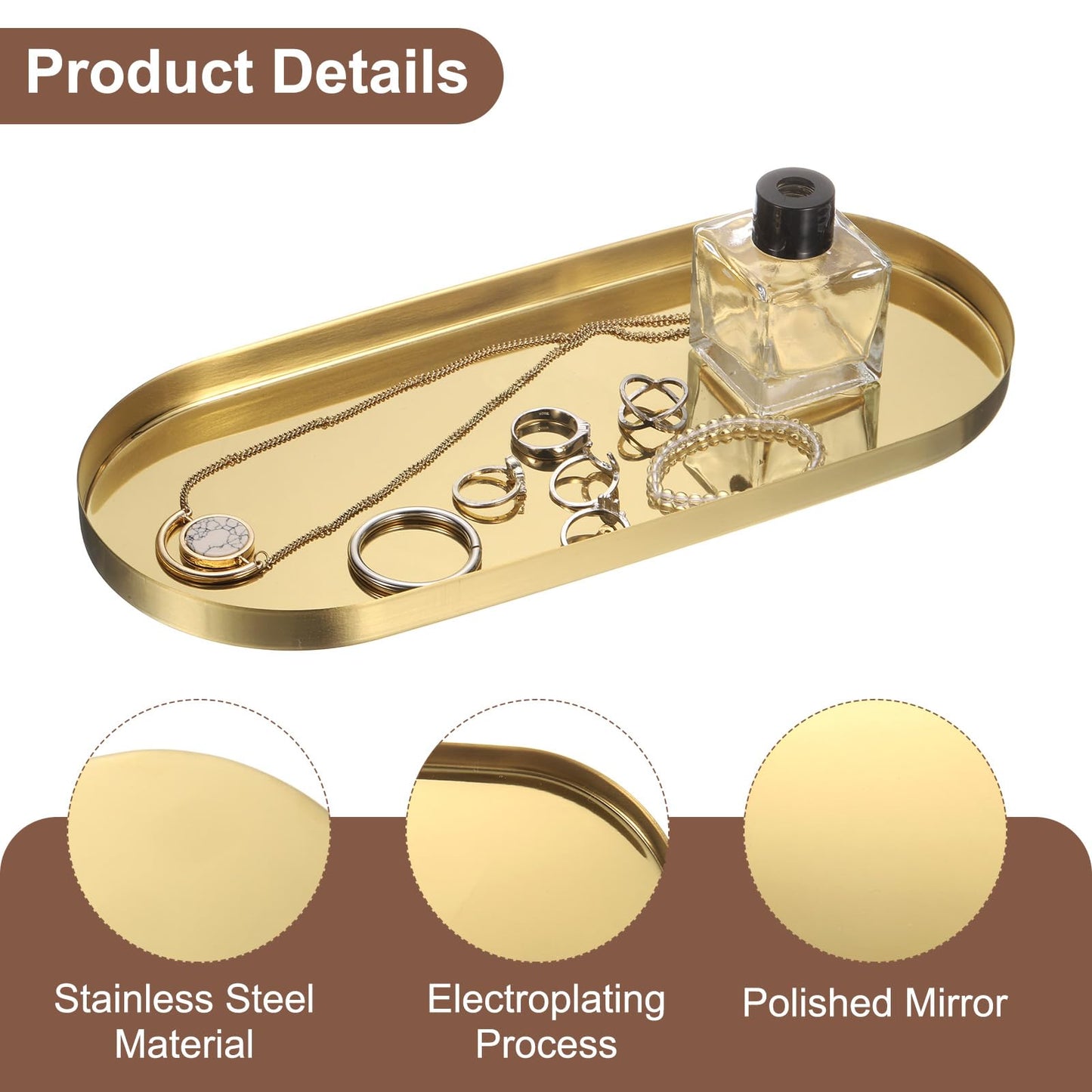 uxcell Rectangle Serving Trays, 5 x 12inch Metal Serving Platter Board Bathroom Tray for Coffee Party Home Decor Cheese Dish Cake Dessert, Gold