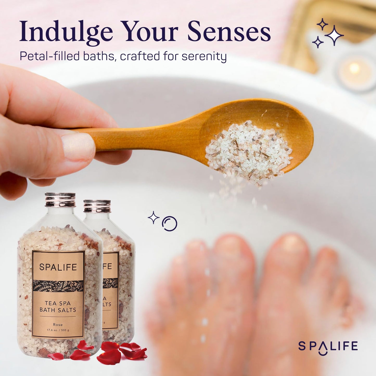 SpaLife Effervescent Rose & Lavender Bath Salts for Women Relaxing | Mothers Day Gifts & Aromatherapy Dead Sea Salt Bath Soak Duo | Real Flower Petals for Relaxing Mineral Baths | 2-Pack (35.2 oz)