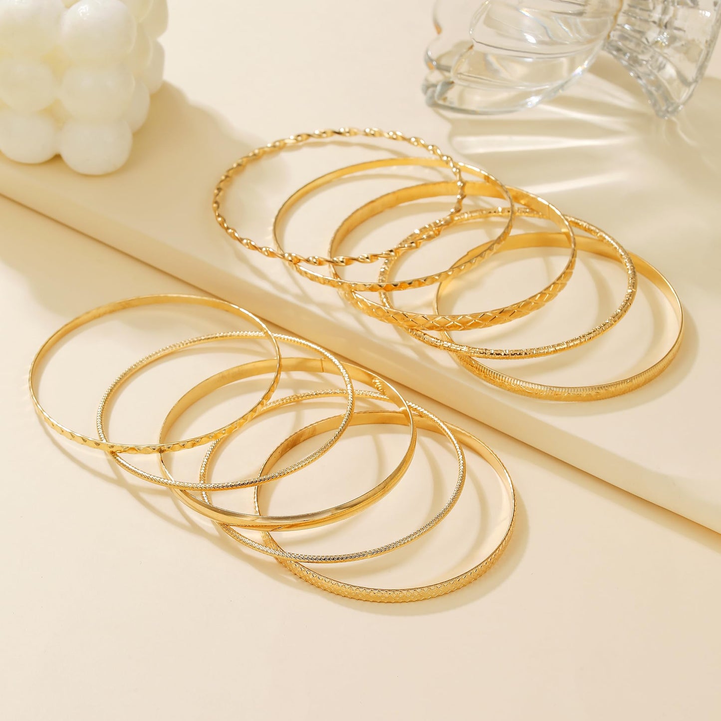 AYWFCBF Gold Bangle Bracelets for Women, 10 Pcs Boho Stackable Bangles Multi Layer Textured Chunky Bracelets Jewelry Set for Women