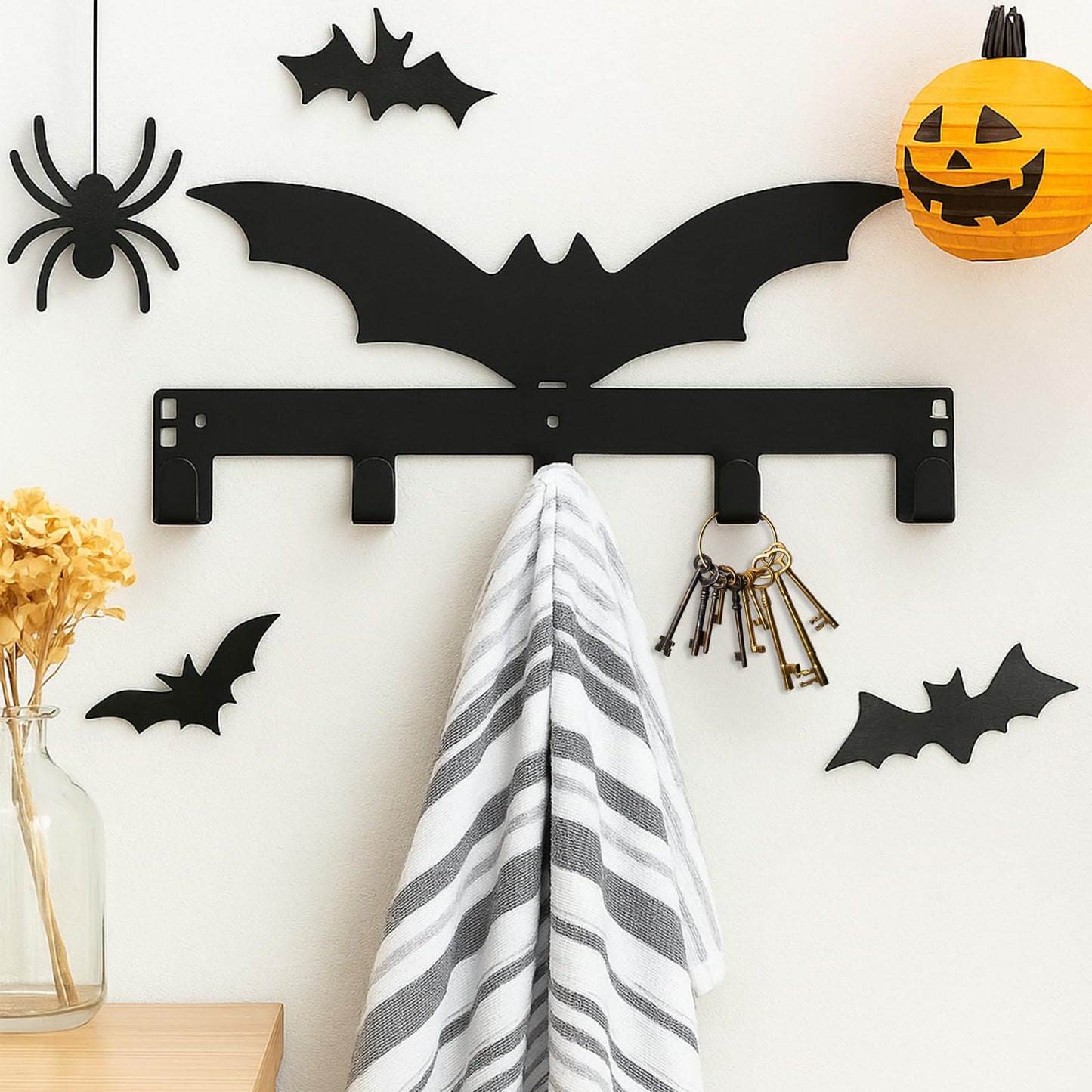 AojSup 1 Pc Bat Over The Door Hooks Halloween Gothic Bathroom Decor Hanger Wall Mount Rack Holder for Towel, Hat, Coat, Cloth, Keychain, Bag, Home Organizer