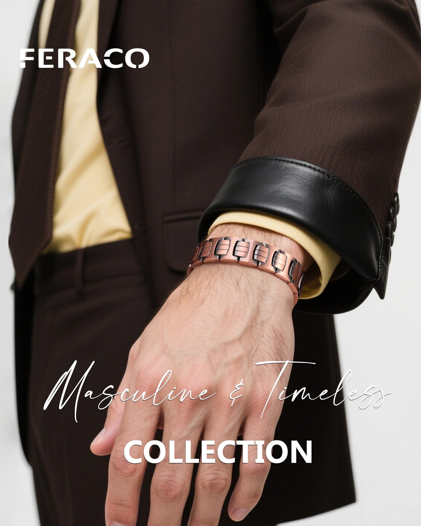 Feraco Copper Bracelet for Men,Magnetic Therapy Cooper Bracelets with 46 Magnets, Men's 99.99% Pure Copper
