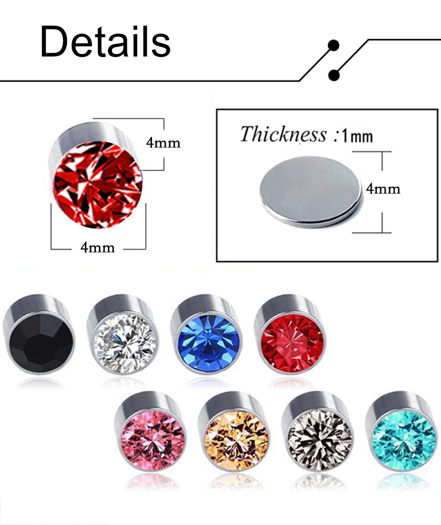 Ofeiyaa 18 Pairs Magnetic stud Earrings Colors CZ Earrings Set Fake Earring Jewelry Clip on No Piercing Earrings Studs for Women Men 4MM 6MM