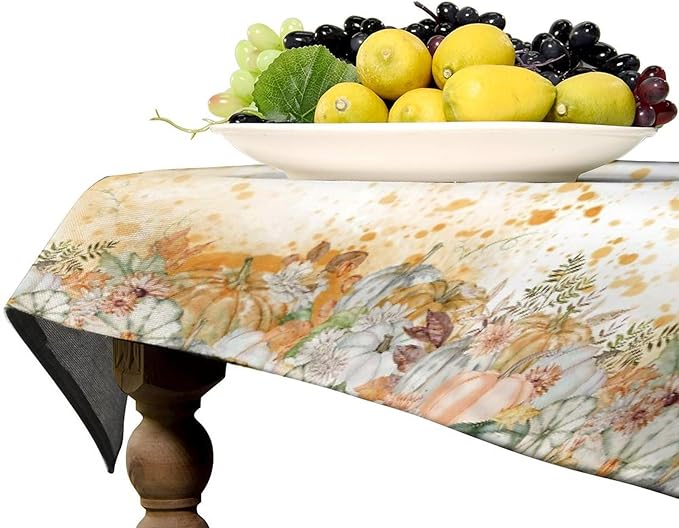 YCness Fall Tablecloth Thanksgiving Autumn Harvest Orange Watercolor Pumpkin Leaves Table Cover for Party Picnic Dinner Decor 60x90 Inch Rectangle